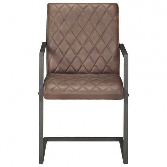 Chaises à manger cantilever lot de 2 marron cuir véritable