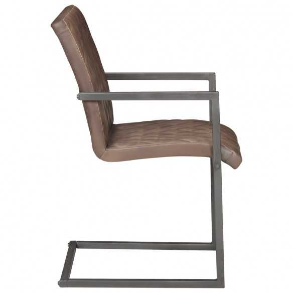 Chaises à manger cantilever lot de 2 marron cuir véritable