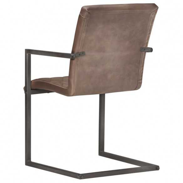 Chaises à manger cantilever lot de 2 marron cuir véritable
