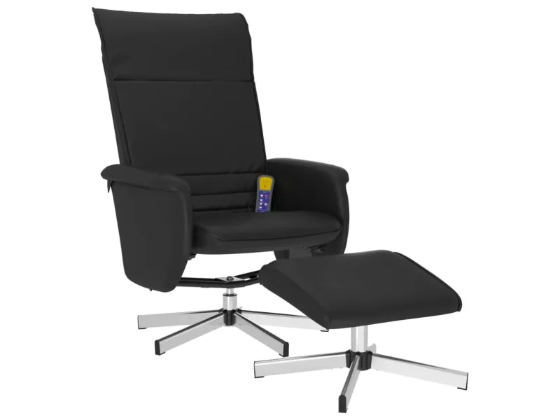 Fauteuil inclinable de massage avec repose-pied noir similicuir