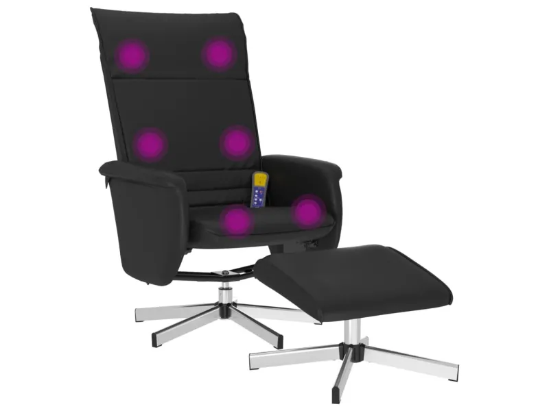 Fauteuil inclinable de massage avec repose-pied noir similicuir