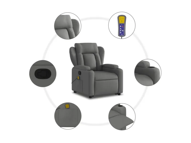 Fauteuil de massage inclinable Gris foncé Tissu