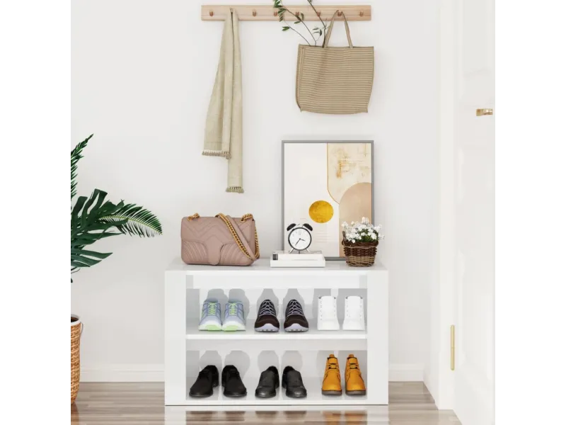 Étagère à chaussures Blanc brillant 75x35x45 cm Bois ingénierie