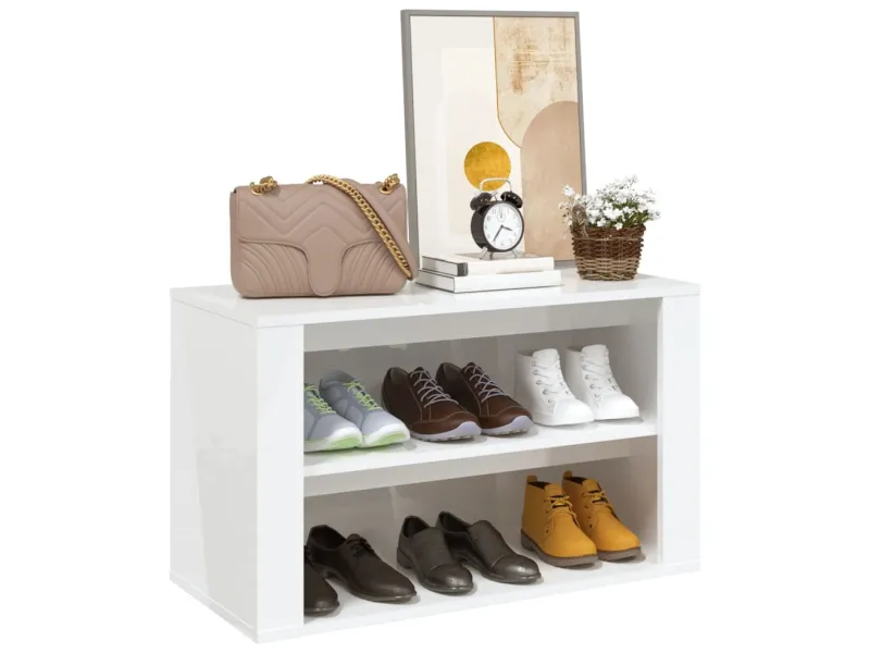 Étagère à chaussures Blanc brillant 75x35x45 cm Bois ingénierie