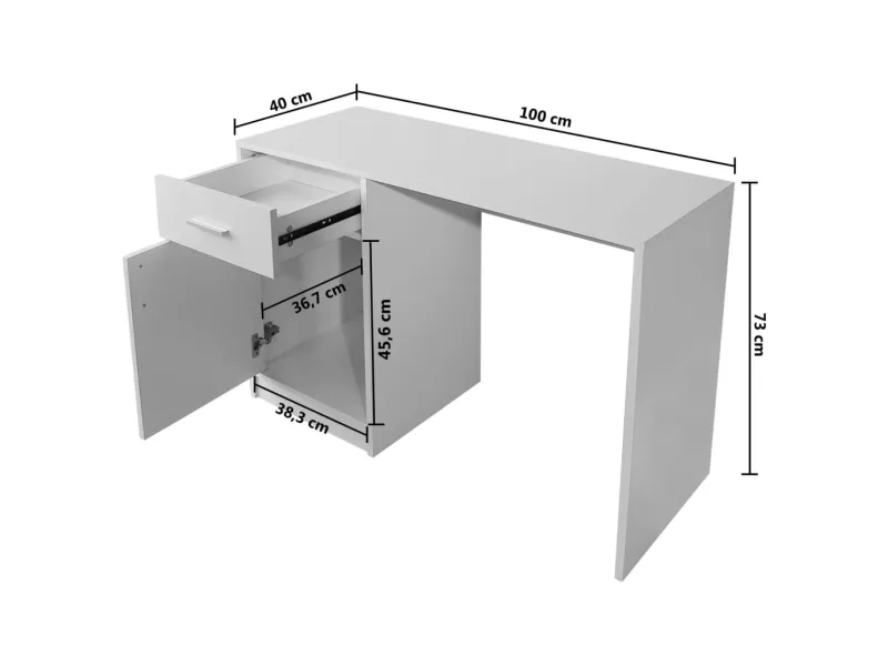 Bureau avec tiroir et placard 100x40x73 cm Blanc