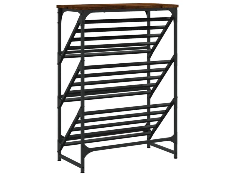 Étagère à chaussures chêne fumé 60x30x85 cm bois d'ingénierie