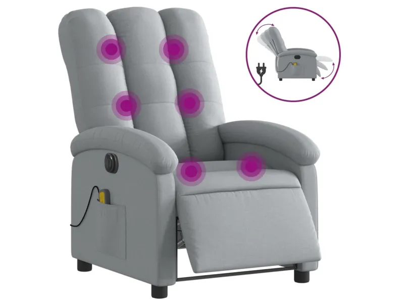 Fauteuil de massage inclinable électrique gris clair tissu