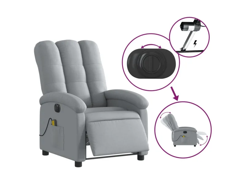 Fauteuil de massage inclinable électrique gris clair tissu