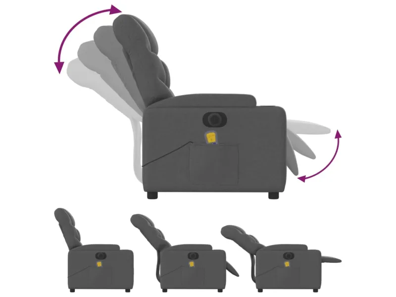 Fauteuil inclinable de massage électrique gris foncé tissu