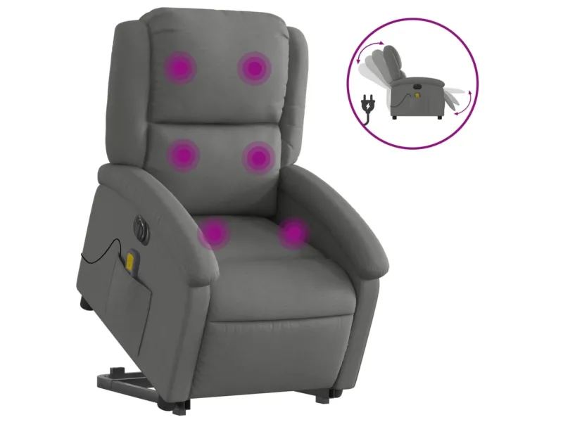 Fauteuil inclinable de massage électrique Gris foncé Tissu