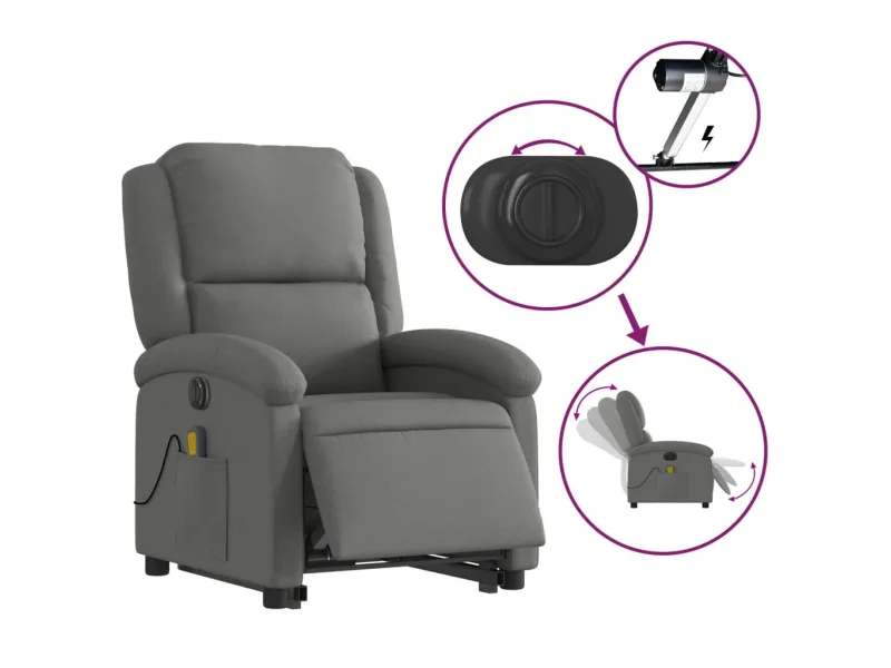 Fauteuil inclinable de massage électrique Gris foncé Tissu