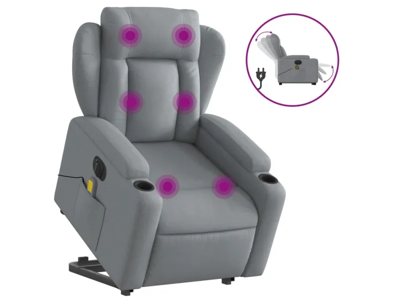 Fauteuil inclinable de massage électrique Gris clair Tissu