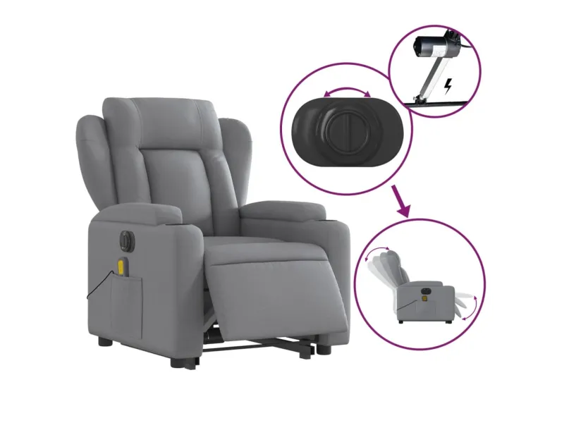 Fauteuil inclinable de massage électrique Gris clair Tissu
