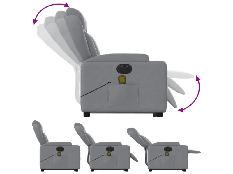 Fauteuil inclinable de massage électrique Gris clair Tissu