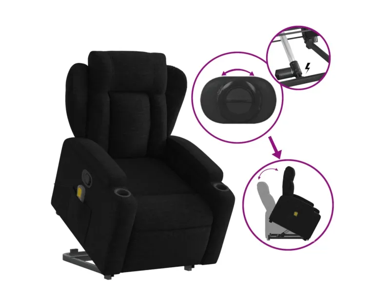 Fauteuil de massage inclinable Noir Tissu