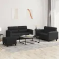 Ensemble de canapés 3 pcs avec coussins Noir Similicuir