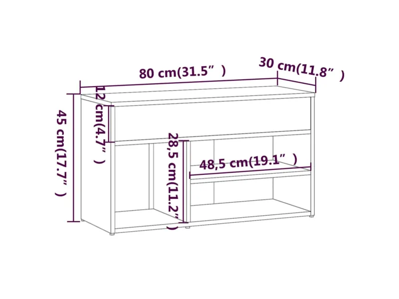 Banc à chaussures Chêne marron 80x30x45 cm Bois d'ingénierie