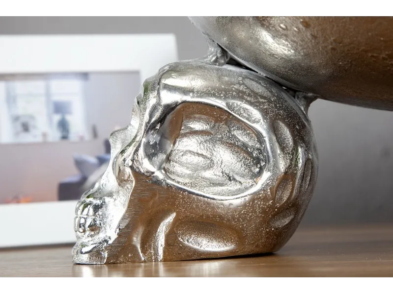 Bol de fruits design crânes en aluminium argenté