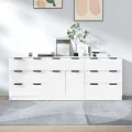 Buffets 3 pcs Blanc brillant Bois d'ingénierie