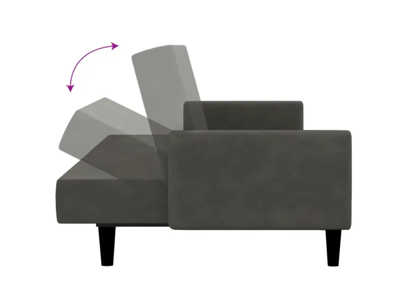 Canapé-lit à 2 places gris foncé velours