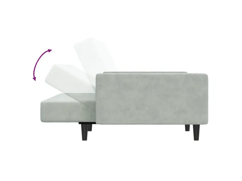 Canapé-lit à 2 places avec repose-pied gris clair velours