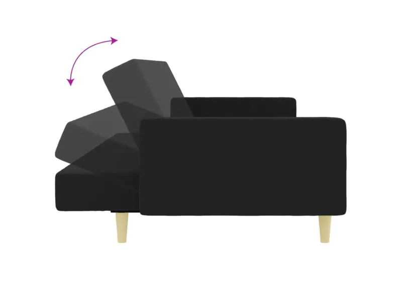 Canapé-lit à 2 places avec repose-pied noir tissu