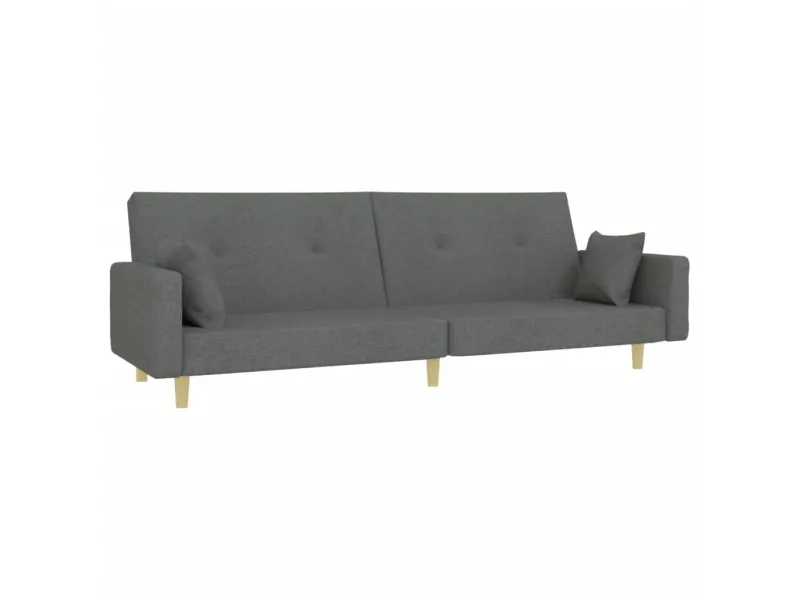 Canapé-lit à 2 places avec repose-pied gris foncé tissu