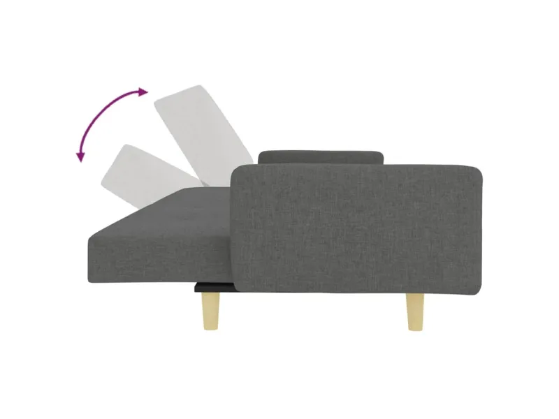Canapé-lit à 2 places avec repose-pied gris foncé tissu