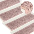 Tapis d'escalier 15 pcs 65x21x4 cm Blanc et rose