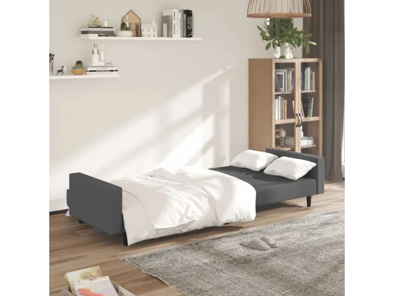 Canapé-lit à 2 places gris foncé velours