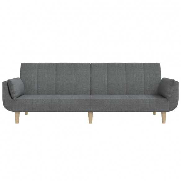 Canapé-lit à 2 places avec deux oreillers gris clair tissu