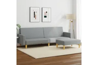 Canapé-lit à 2 places avec repose-pied gris clair tissu