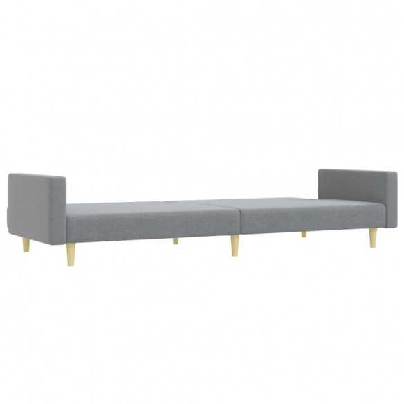 Canapé-lit à 2 places avec repose-pied gris clair tissu