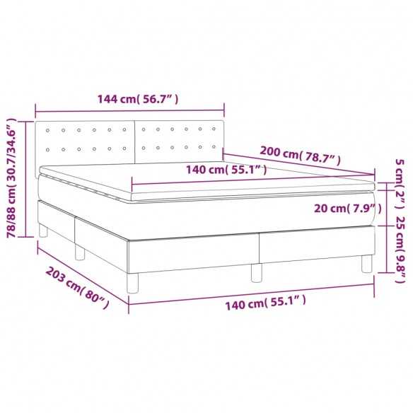 cadre de lit et matelas Gris clair 140x200cm Velours