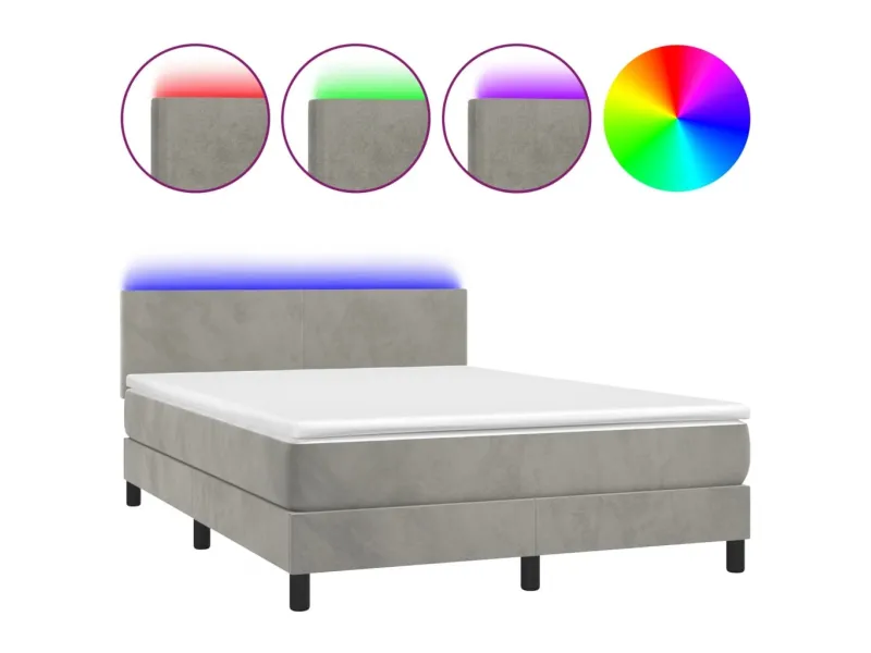 cadre de lit avec matelas LED Gris clair 140x200 cm