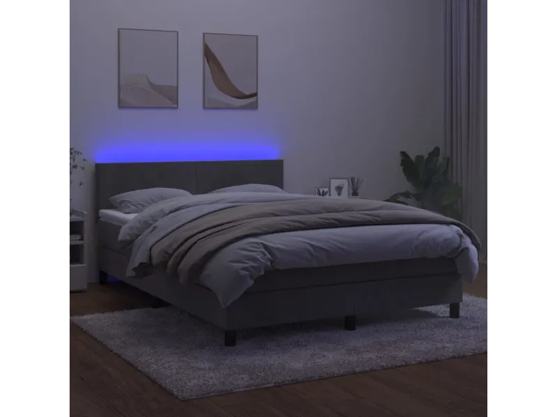 cadre de lit avec matelas LED Gris clair 140x200 cm