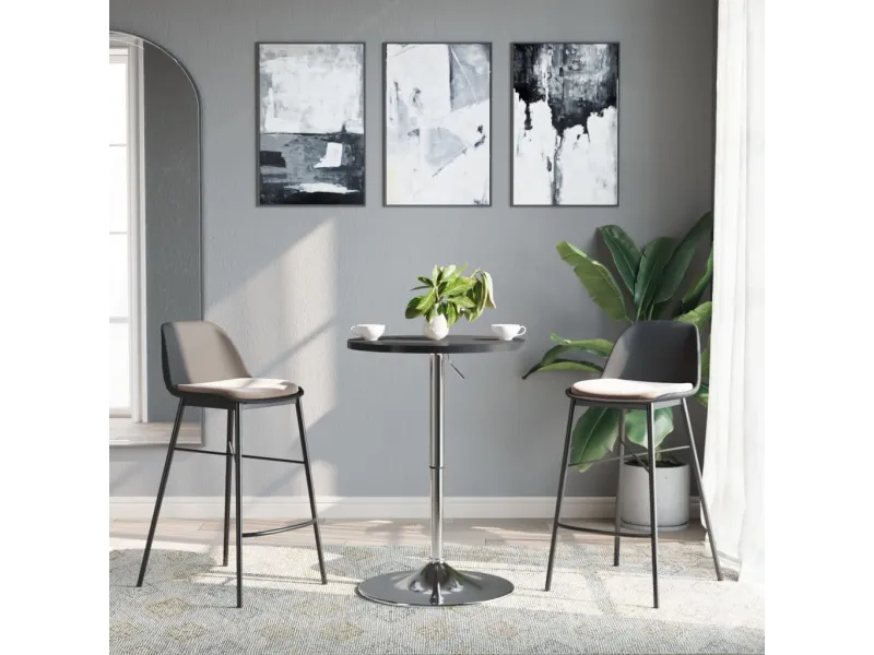 Table de bar noir 50x50x90 cm bois d'ingénierie et acier chromé