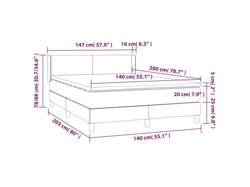 cadre de lit avec matelas Gris foncé 140x200cm Tissu