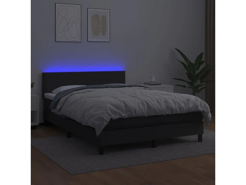 cadre de lit avec matelas et LED Noir 140x200 cm