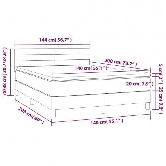 cadre de lit et matelas Gris clair 140x200cm Velours