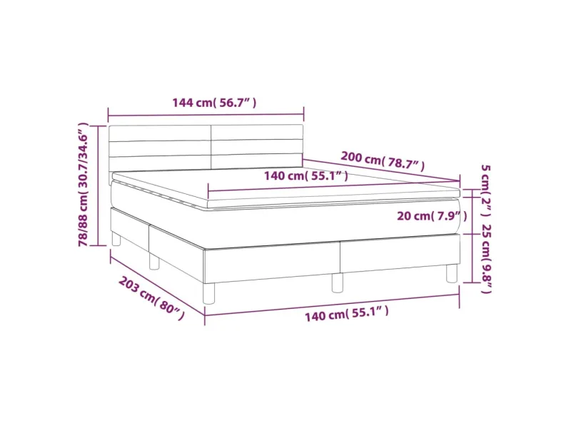 cadre de lit avec matelas LED Gris clair 140x200 cm