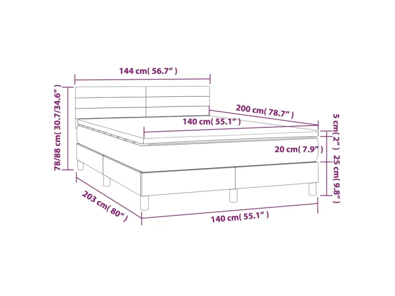 cadre de lit avec matelas Gris foncé 140x200cm Tissu