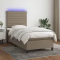 Cadre de lit et matelas et LED Taupe 90x190 cm Tissu