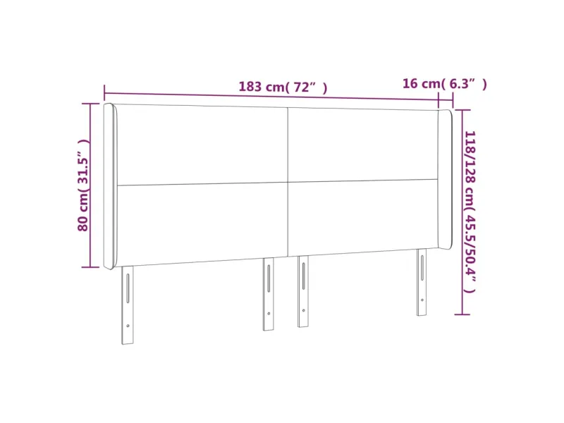 Tête de lit à LED Rose 183x16x118/128 cm Velours