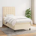 Cadre de lit avec matelas Crème 100x200 cm Tissu