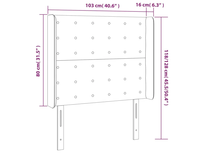 Tête de lit à LED Gris clair 103x16x118/128 cm Tissu