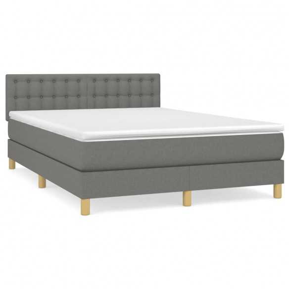 cadre de lit avec matelas Gris foncé 140x200cm Tissu