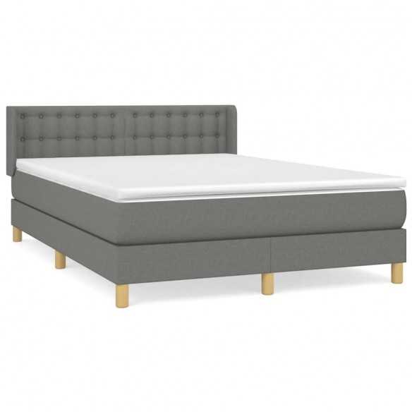 cadre de lit avec matelas Gris foncé 140x200cm Tissu