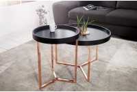 Table d'appoint design en bois noir / métal cuivré
