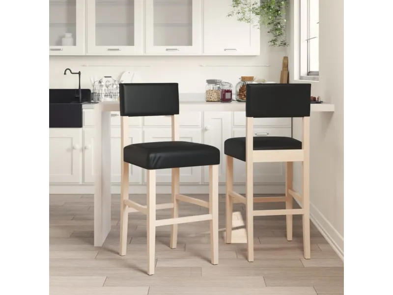 Chaises de bar lot de 2 bois massif d'hévéa et similicuir